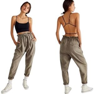 Free People Margate Pleated Harem Paper Bag Olive Utility Pants Small New